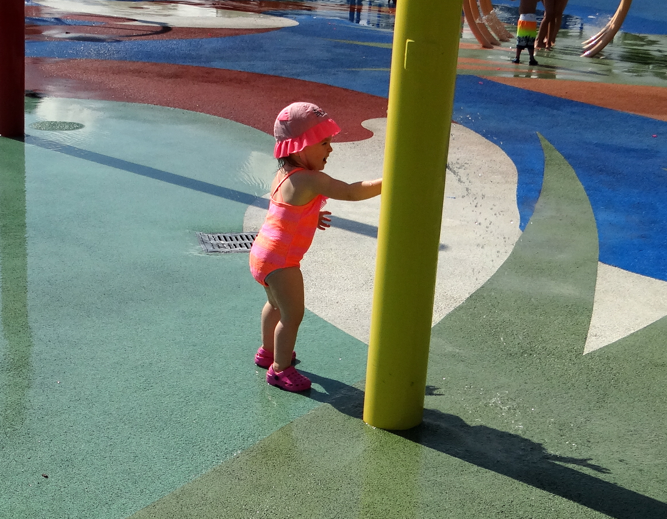 Peachy playing at the waterpark