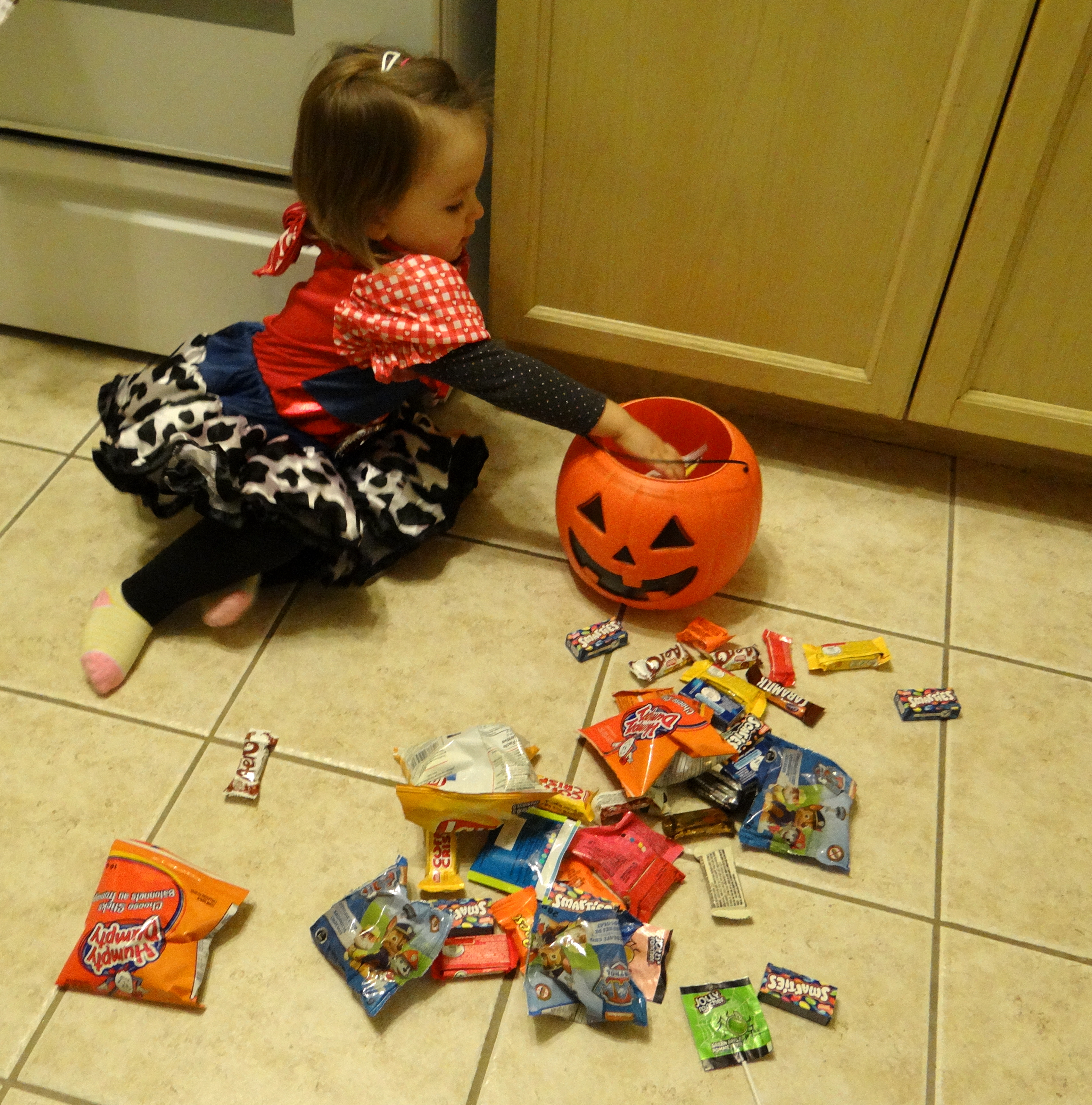 Peachy with her Halloween loot
